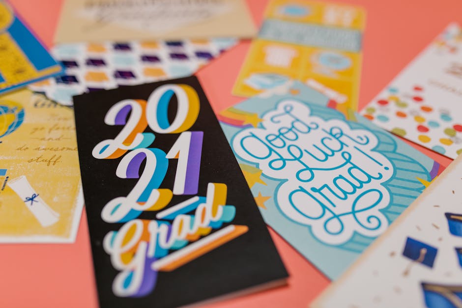 Vibrant collection of graduation greeting cards with festive designs and messages.