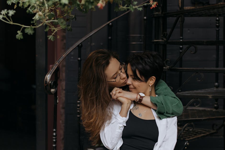 A loving couple shares an intimate moment together, showcasing affection and tenderness.
