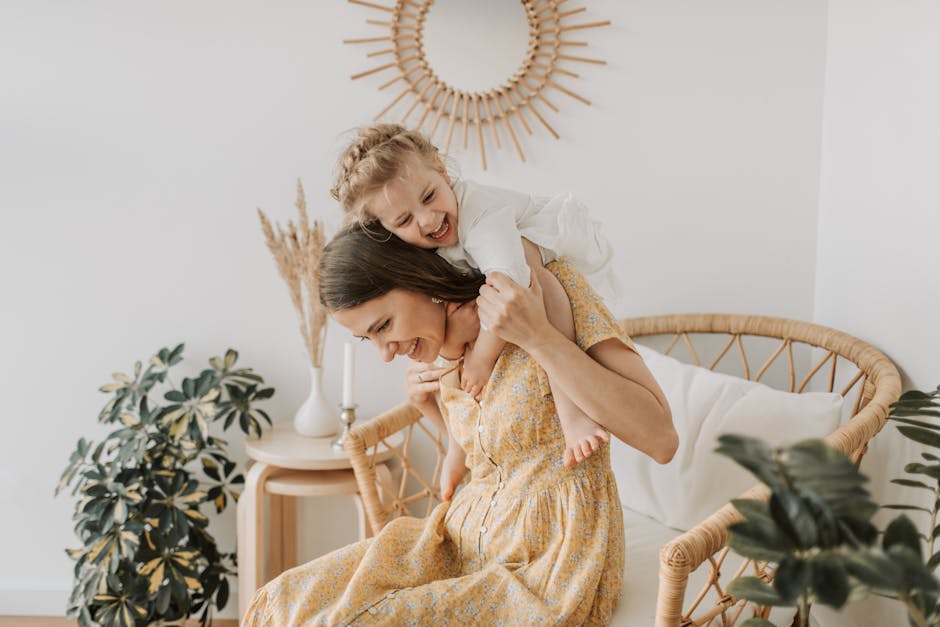 Happy mother and daughter bonding at home, showcasing love and togetherness.