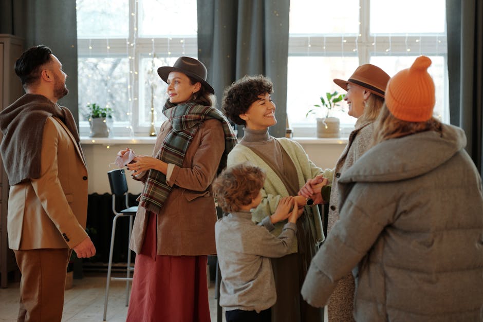 A warm family gathering indoors celebrating the holiday season with joy and togetherness.